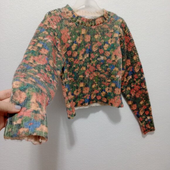 SOLD Zara Women's Floral Wool Blend Knit Cropped Sweater size M - Picture 4 of 10